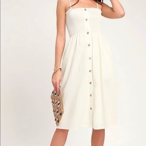 Button front cream dress